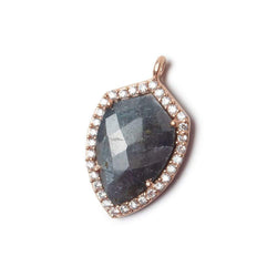 19.5x15mm Rose Gold Bezel White CZ and Blue Sapphire Shield Pendant 1 focal piece (ONLINE ORDER ONLY)