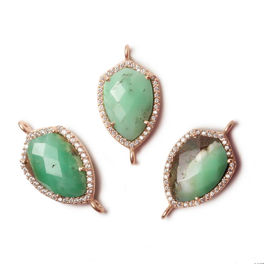 19.5x15mm Rose Gold Bezel White CZ and Chrysoprase & Matrix Shield Connector 1 focal piece (ONLINE ORDER ONLY)