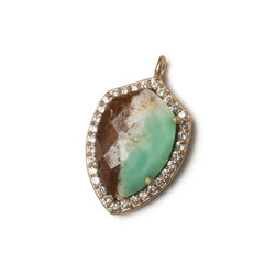 19.5x15mm Rose Gold Bezel White CZ and Chrysoprase & Matrix Shield Pendant 1 focal piece (ONLINE ORDER ONLY)