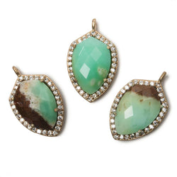 19.5x15mm Rose Gold Bezel White CZ and Chrysoprase & Matrix Shield Pendant 1 focal piece (ONLINE ORDER ONLY)
