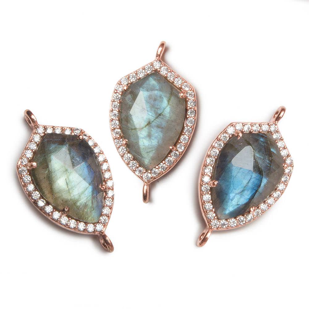 19.5x15mm Rose Gold Bezel White CZ and Labradorite Shield Connector 1 focal piece (ONLINE ORDER ONLY)