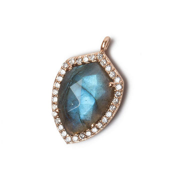 19.5x15mm Rose Gold Bezel White CZ and Labradorite Shield Pendant 1 focal piece (ONLINE ORDER ONLY)
