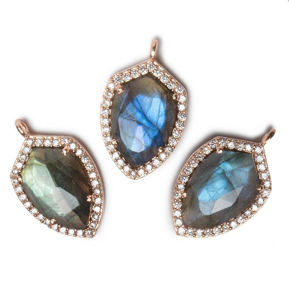 19.5x15mm Rose Gold Bezel White CZ and Labradorite Shield Pendant 1 focal piece (ONLINE ORDER ONLY)