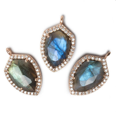 19.5x15mm Rose Gold Bezel White CZ and Labradorite Shield Pendant 1 focal piece (ONLINE ORDER ONLY)