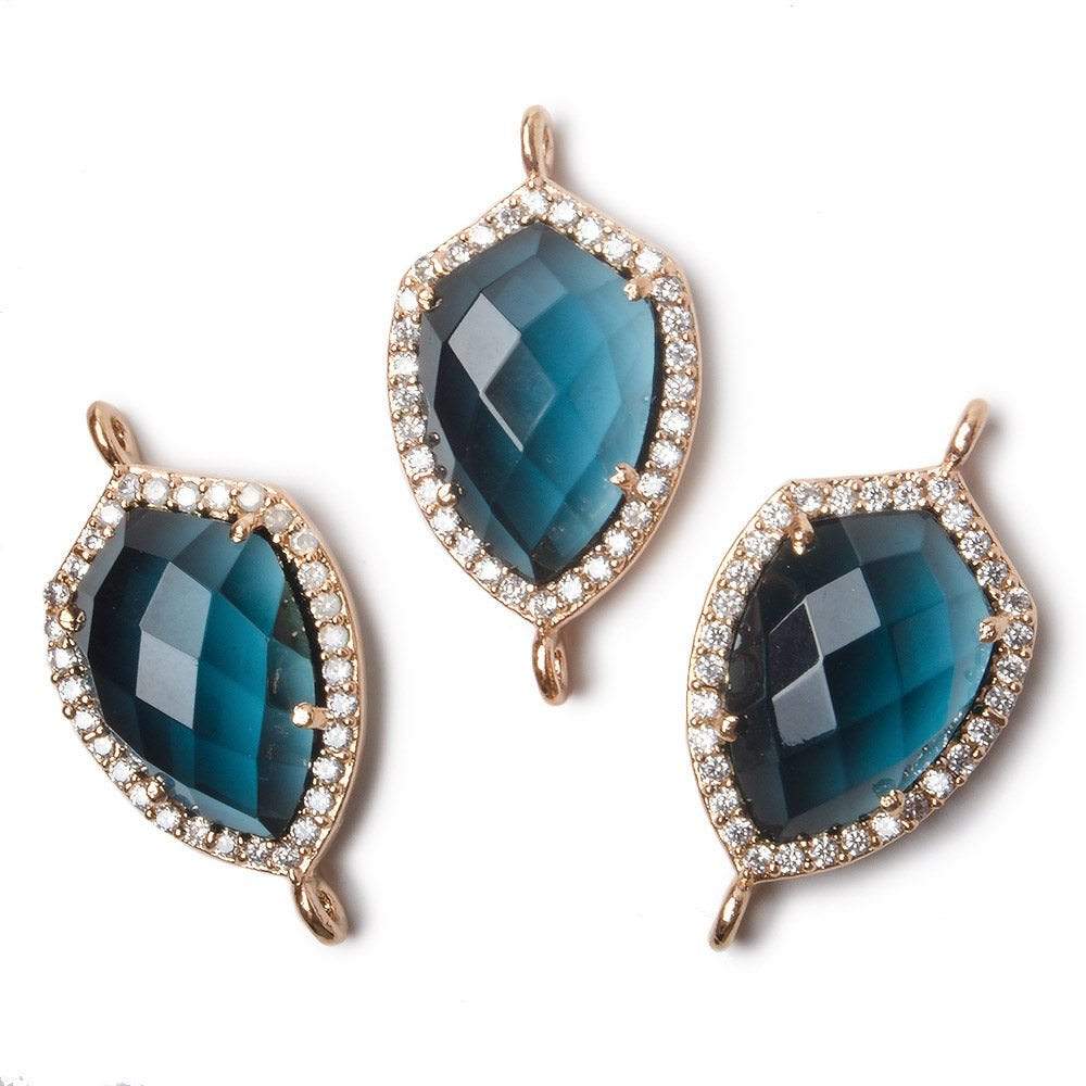 19.5x15mm Rose Gold Bezel White CZ and London Blue Quartz Shield Connector 1 focal piece (ONLINE ORDER ONLY)