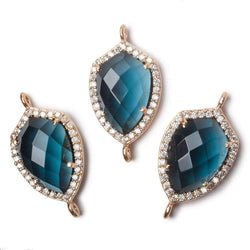 19.5x15mm Rose Gold Bezel White CZ and London Blue Quartz Shield Connector 1 focal piece (ONLINE ORDER ONLY)
