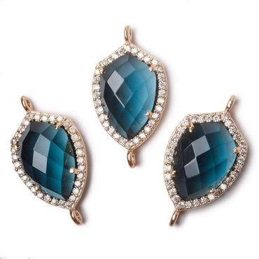 19.5x15mm Rose Gold Bezel White CZ and London Blue Quartz Shield Connector 1 focal piece (ONLINE ORDER ONLY)