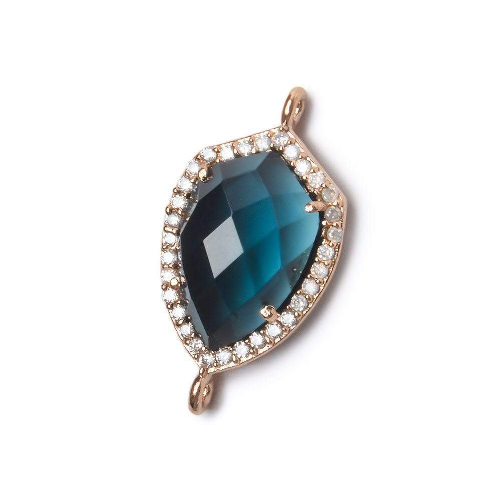 19.5x15mm Rose Gold Bezel White CZ and London Blue Quartz Shield Connector 1 focal piece (ONLINE ORDER ONLY)