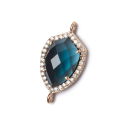 19.5x15mm Rose Gold Bezel White CZ and London Blue Quartz Shield Connector 1 focal piece (ONLINE ORDER ONLY)
