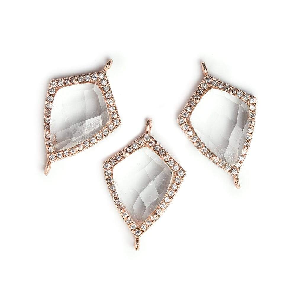 19.5x15mm Rose Gold Bezel White CZ & Crystal Quartz Shield Connector 1 focal bead (ONLINE ORDER ONLY)