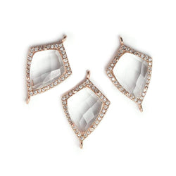 19.5x15mm Rose Gold Bezel White CZ & Crystal Quartz Shield Connector 1 focal bead (ONLINE ORDER ONLY)