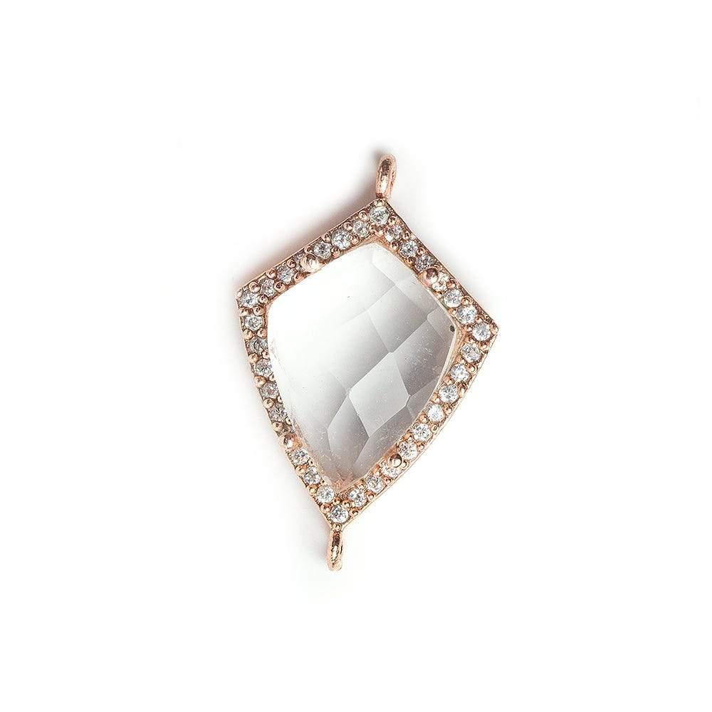 19.5x15mm Rose Gold Bezel White CZ & Crystal Quartz Shield Connector 1 focal bead (ONLINE ORDER ONLY)