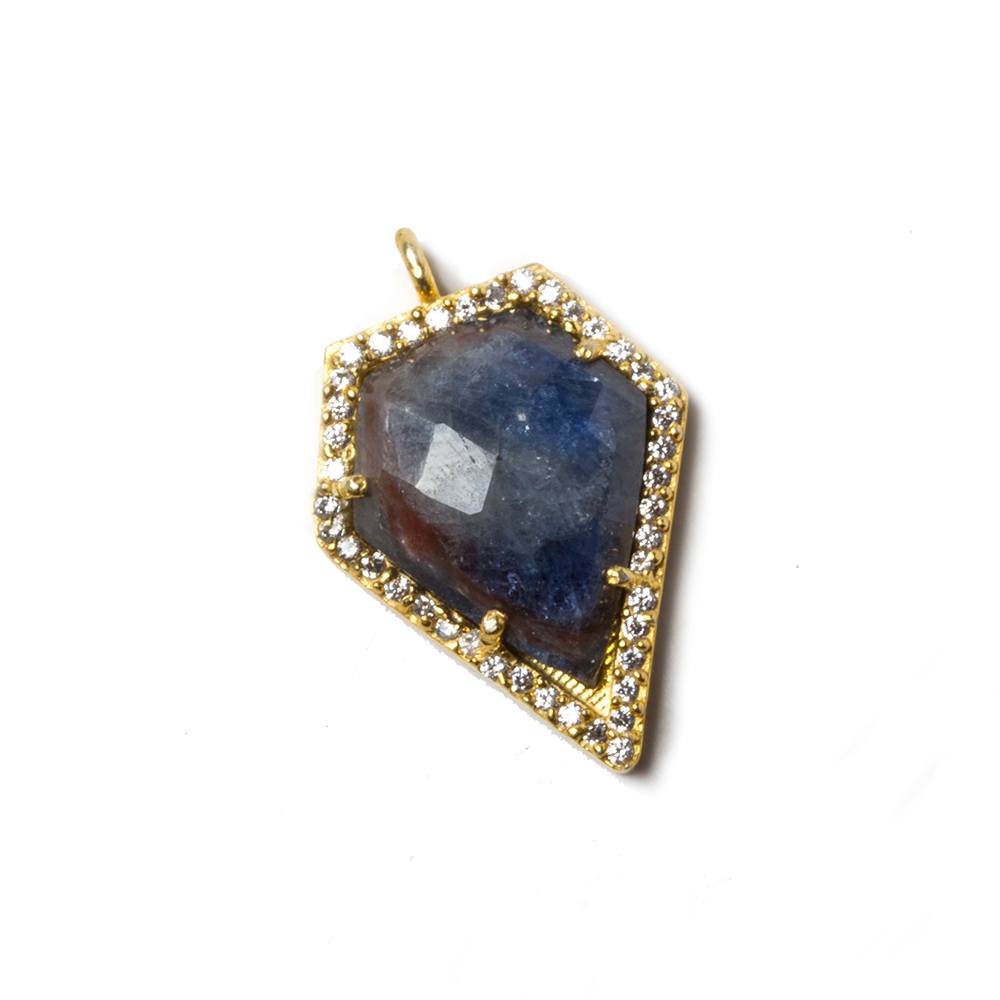 19.5x17mm Vermeil Bezeled White CZ & Blue Sapphire Modified Shield Pendant 1 pc (ONLINE ORDER ONLY)