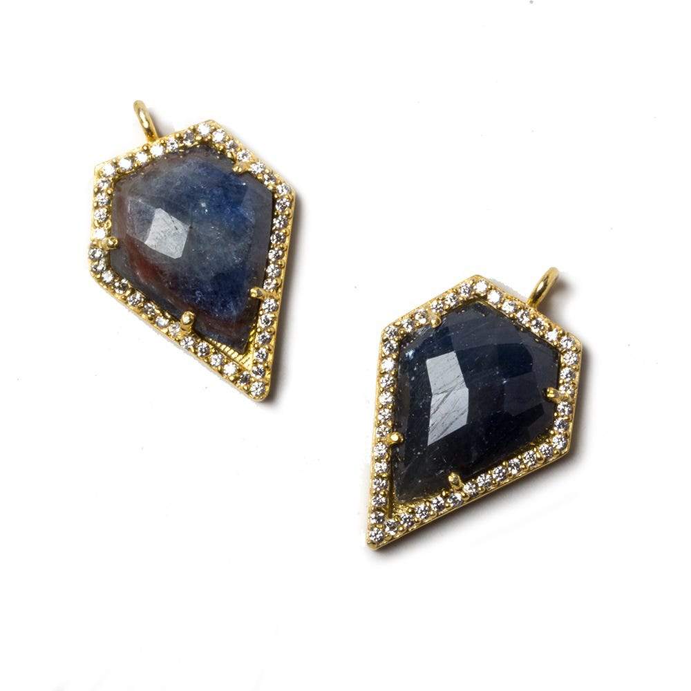 19.5x17mm Vermeil Bezeled White CZ & Blue Sapphire Modified Shield Pendant 1 pc (ONLINE ORDER ONLY)