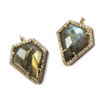 19.5x17mm Vermeil Bezeled White CZ & Labradorite Modified Shield Pendant 1 pc (ONLINE ORDER ONLY)