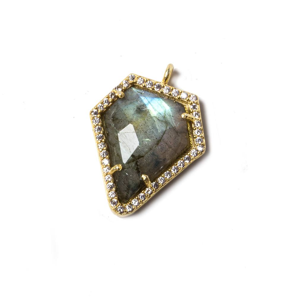 19.5x17mm Vermeil Bezeled White CZ & Labradorite Modified Shield Pendant 1 pc (ONLINE ORDER ONLY)