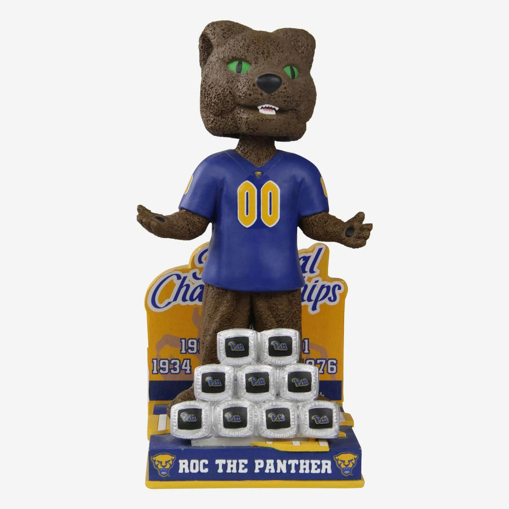 Roc The Panther Pittsburgh Panthers 9X National Championship Rings NCAA Bobblehead (ONLINE ORDER ONLY)