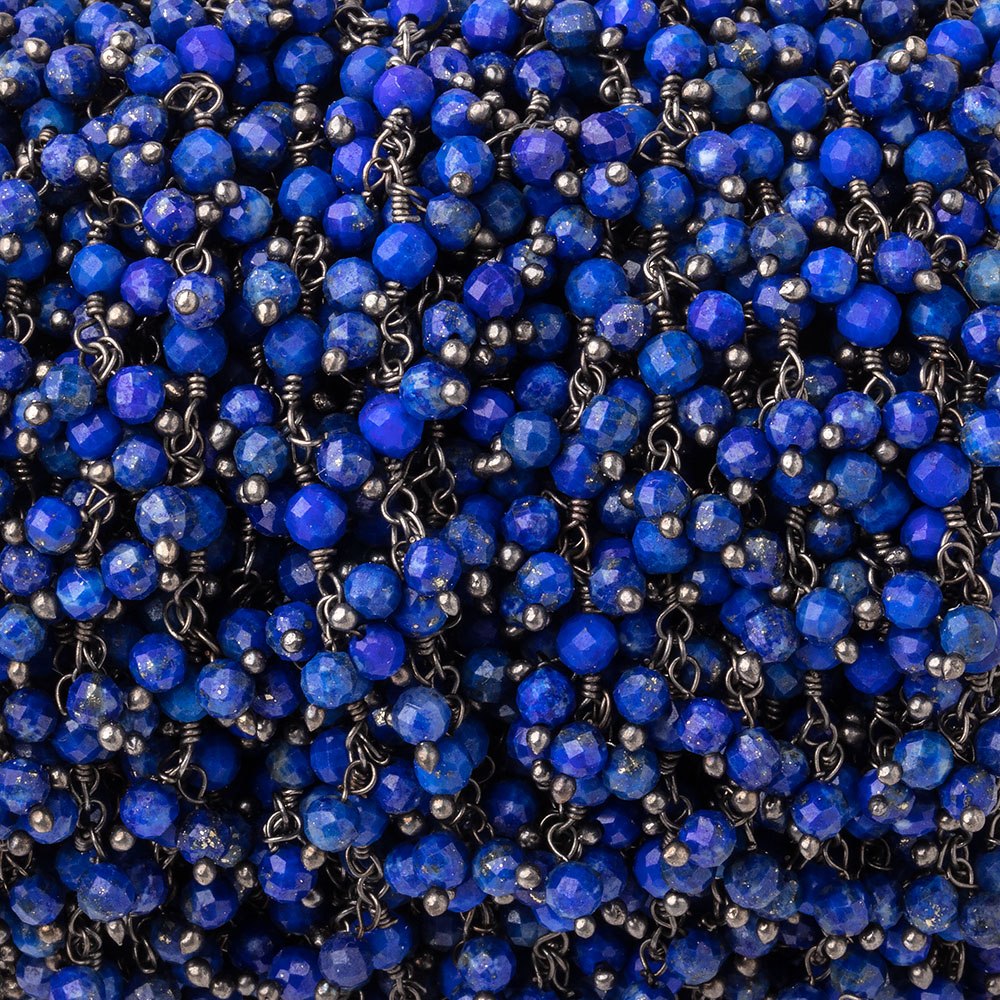 3mm Lapis Lazuli micro-faceted round Black Gold Dangling Chain by the foot (ONLINE ORDER ONLY)