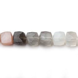 6-7mm Multi Color Moonstone Faceted Cubes 8 inches 28 Beads (ONLINE ORDER ONLY)