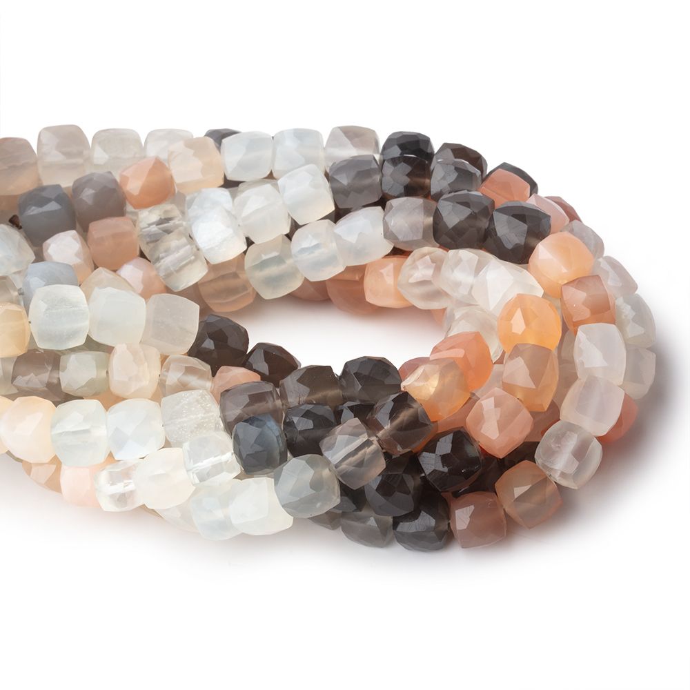 6-7mm Multi Color Moonstone Faceted Cubes 8 inches 28 Beads (ONLINE ORDER ONLY)