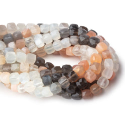 6-7mm Multi Color Moonstone Faceted Cubes 8 inches 28 Beads (ONLINE ORDER ONLY)