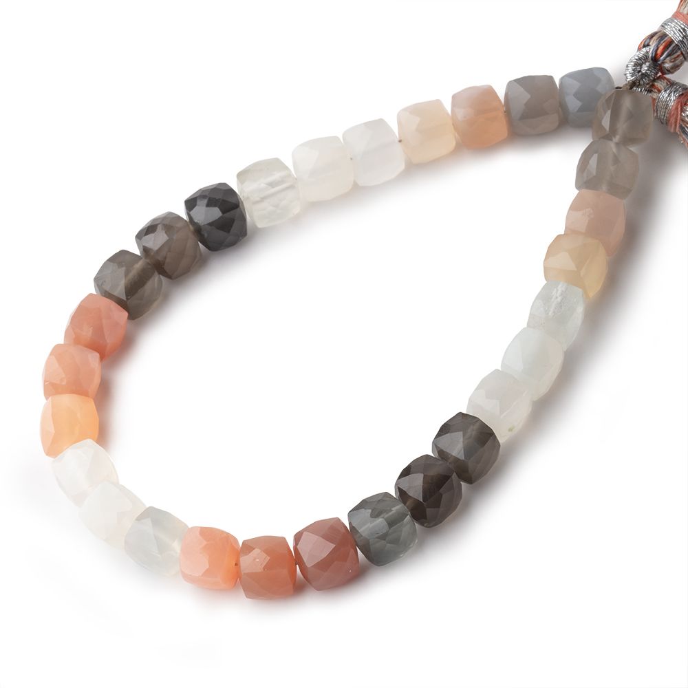 6-7mm Multi Color Moonstone Faceted Cubes 8 inches 28 Beads (ONLINE ORDER ONLY)