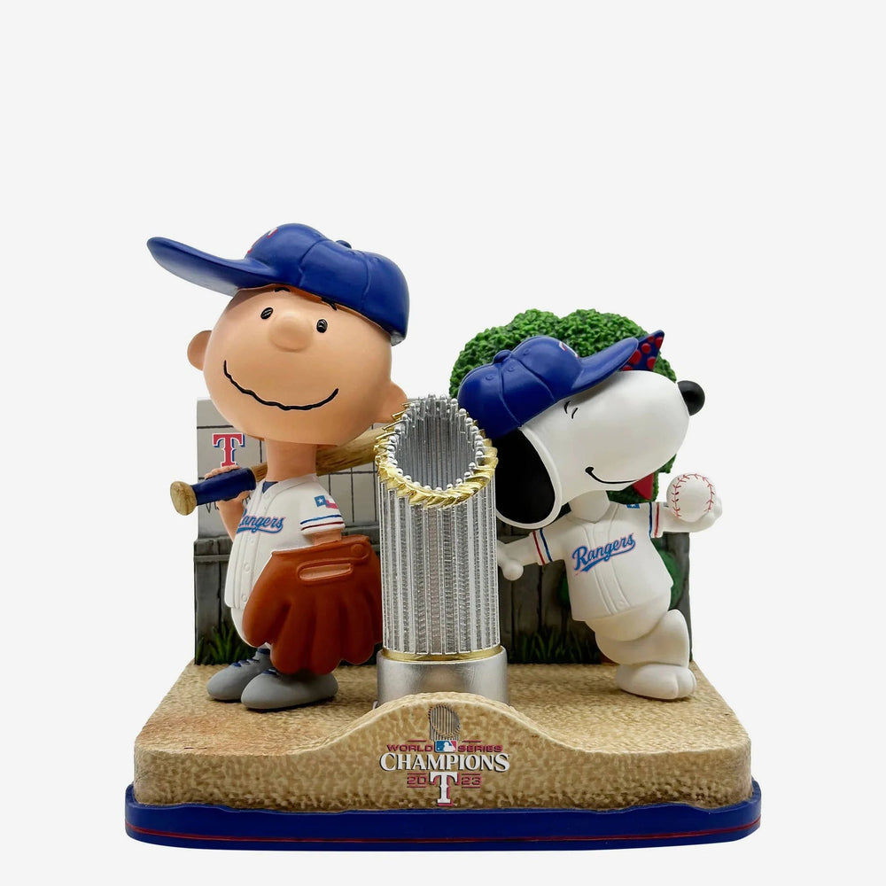 Charlie Brown & Snoopy Texas Rangers Peanuts 2023 World Series Champions Trophy Dual Bobblehead MLB Bobblehead (ONLINE ORDER ONLY)