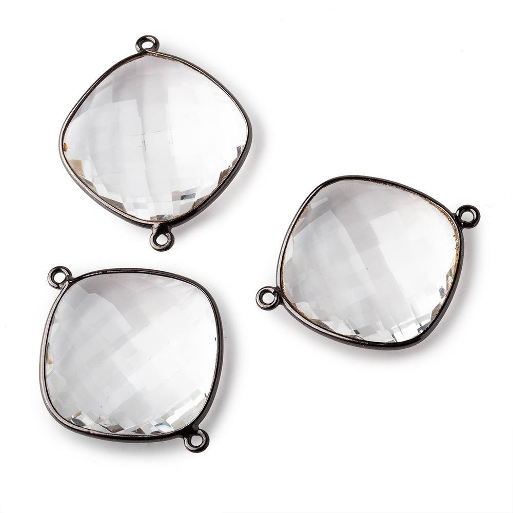 25x25mm Black Gold Bezeled Crystal Quartz faceted cushion Connector 1 piece (ONLINE ORDER ONLY)