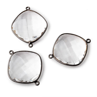 25x25mm Black Gold Bezeled Crystal Quartz faceted cushion Connector 1 piece (ONLINE ORDER ONLY)