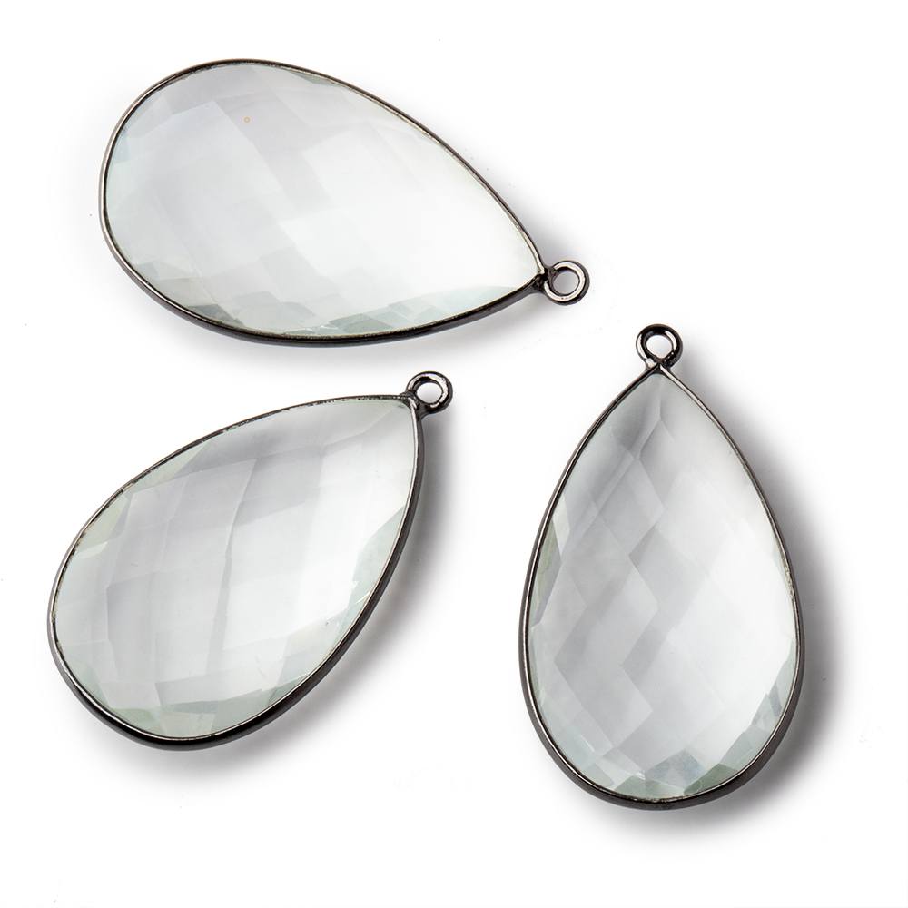 31x18mm Black Gold Bezeled Crystal Quartz faceted pear Pendant 1 piece (ONLINE ORDER ONLY)