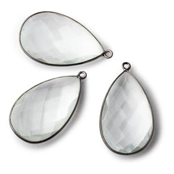 31x18mm Black Gold Bezeled Crystal Quartz faceted pear Pendant 1 piece (ONLINE ORDER ONLY)