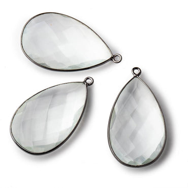 31x18mm Black Gold Bezeled Crystal Quartz faceted pear Pendant 1 piece (ONLINE ORDER ONLY)