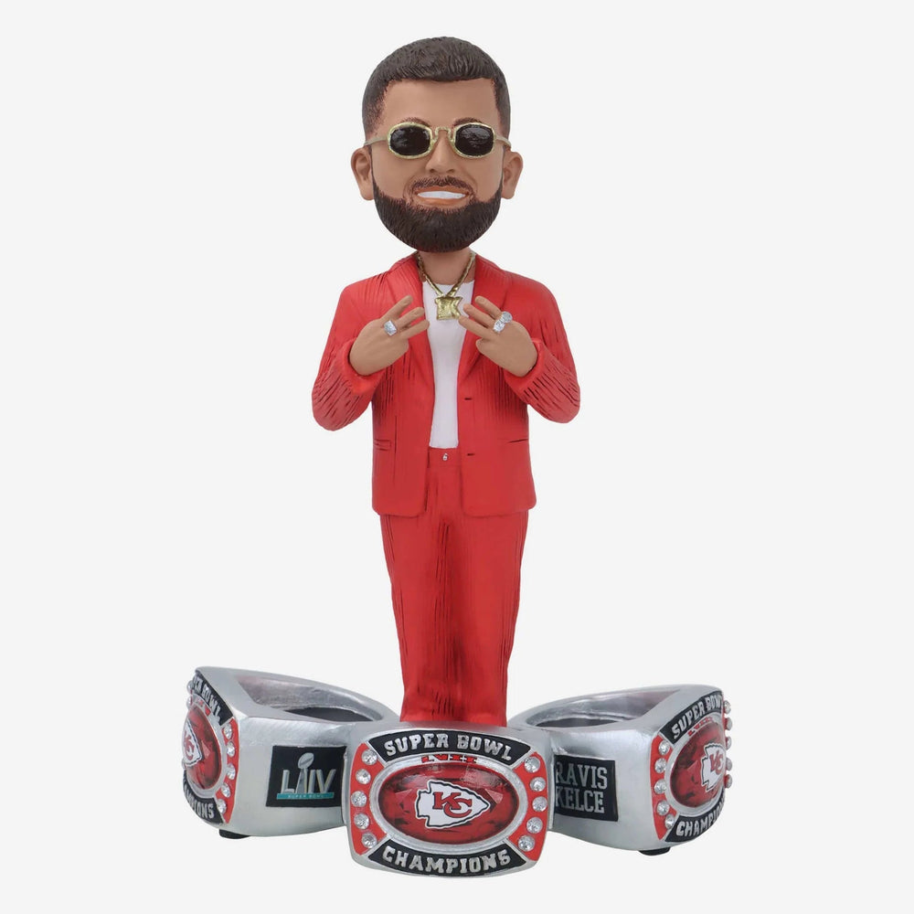 Travis Kelce Kansas City Chiefs Ring Ceremony Triple Ring Base Bobblehead (ONLINE ORDER ONLY)