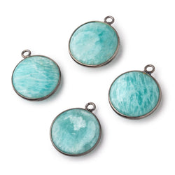 19mm Black Gold .925 Bezel Amazonite Plain Coin Pendant 1 Focal Bead (ONLINE ORDER ONLY)