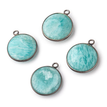 19mm Black Gold .925 Bezel Amazonite Plain Coin Pendant 1 Focal Bead (ONLINE ORDER ONLY)
