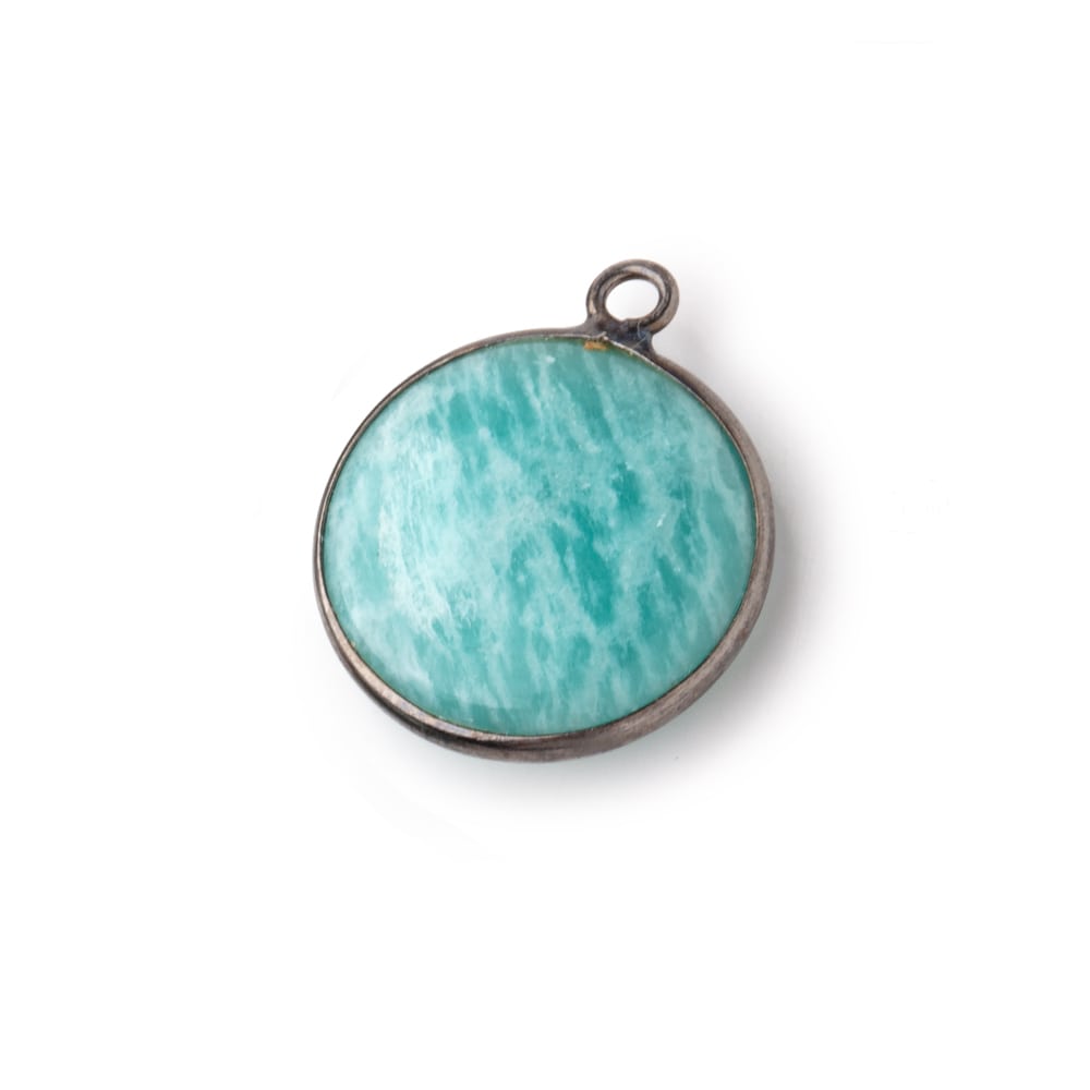19mm Black Gold .925 Bezel Amazonite Plain Coin Pendant 1 Focal Bead (ONLINE ORDER ONLY)