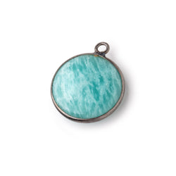 19mm Black Gold .925 Bezel Amazonite Plain Coin Pendant 1 Focal Bead (ONLINE ORDER ONLY)