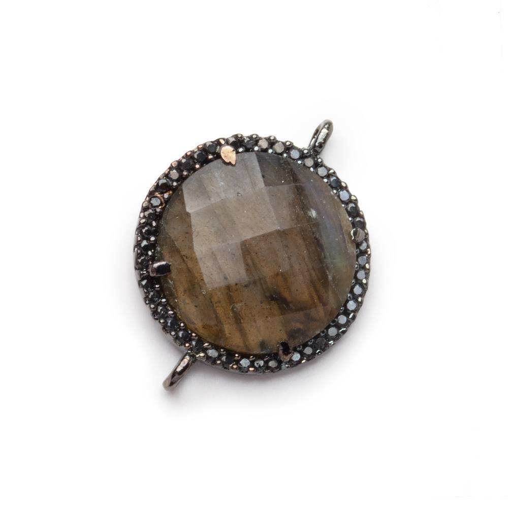 19mm Black Gold & Black CZ Bezel Labradorite Coin Connector 1 Focal (ONLINE ORDER ONLY)