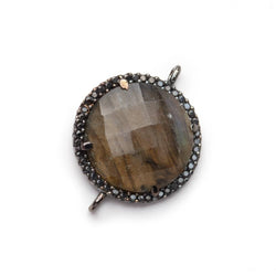 19mm Black Gold & Black CZ Bezel Labradorite Coin Connector 1 Focal (ONLINE ORDER ONLY)