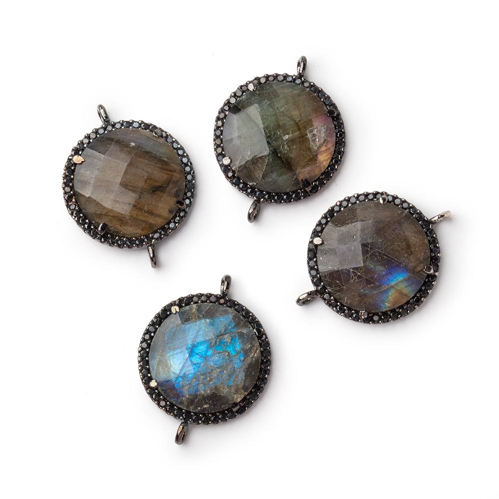 19mm Black Gold & Black CZ Bezel Labradorite Coin Connector 1 Focal (ONLINE ORDER ONLY)
