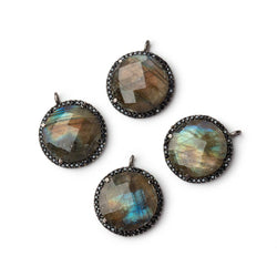 19mm Black Gold & Black CZ Bezel Labradorite Coin Pendant 1 Focal (ONLINE ORDER ONLY)