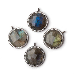 19mm Black Gold CZ Bezel Labradorite Coin Pendant 1 Focal (ONLINE ORDER ONLY)