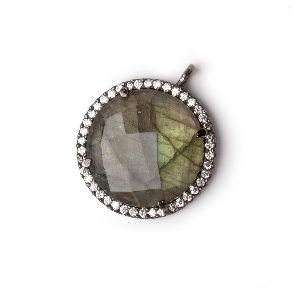 19mm Black Gold CZ Bezel Labradorite Coin Pendant 1 Focal (ONLINE ORDER ONLY)