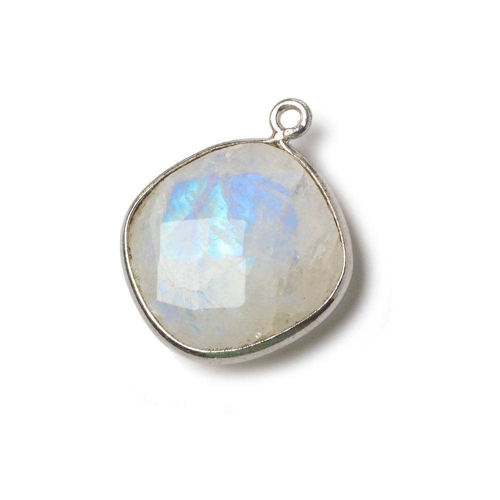 19mm Silver Bezel Rainbow Moonstone faceted cushion Pendant 1 piece (ONLINE ORDER ONLY)