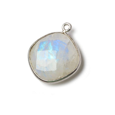 19mm Silver Bezel Rainbow Moonstone faceted cushion Pendant 1 piece (ONLINE ORDER ONLY)