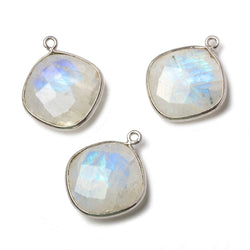 19mm Silver Bezel Rainbow Moonstone faceted cushion Pendant 1 piece (ONLINE ORDER ONLY)