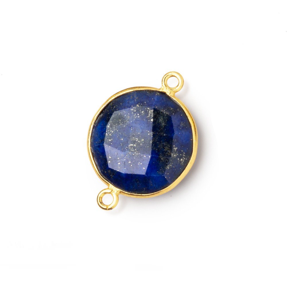 19mm Vermeil Bezel Lapis Lazuli Faceted Coin Connector 1 piece (ONLINE ORDER ONLY)