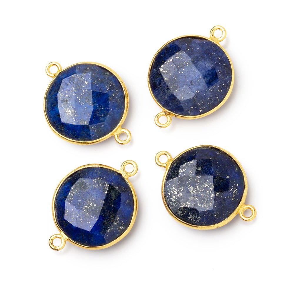 19mm Vermeil Bezel Lapis Lazuli Faceted Coin Connector 1 piece (ONLINE ORDER ONLY)