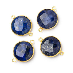 19mm Vermeil Bezel Lapis Lazuli Faceted Coin Connector 1 piece (ONLINE ORDER ONLY)