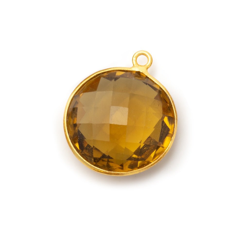 19mm Vermeil Bezel Whiskey Quartz Faceted Coin Pendant 1 piece (ONLINE ORDER ONLY)
